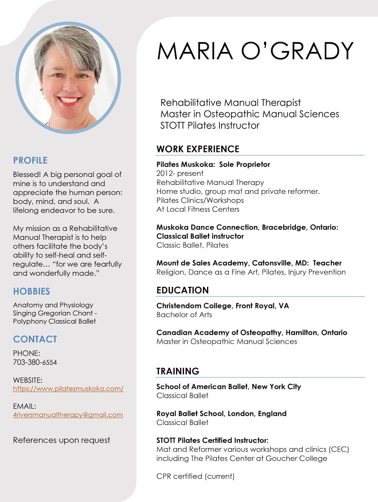 Rehabilitative manual therapy and Pilates instruction